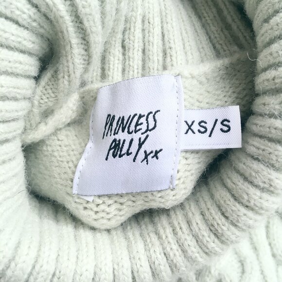 Aran Wool Blend Turtleneck Sweater - Soft Sage Green - Picture 6 of 7